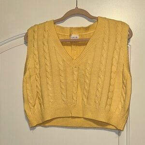 Le Lis V-Neck Yellow Cable Knit Sweater Vest